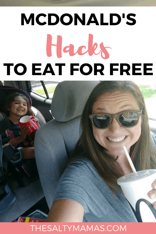 kid eating a happy meal in back seat: text: mcdonald's hacks to eat for free