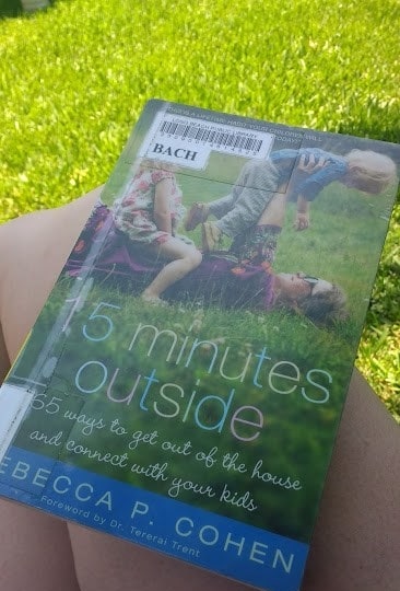A library book titled "15 Minutes outside" by Rebecca p. Cohen