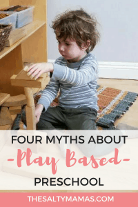 Considering a play-based education for your kids, but worried they won't learn anything? Check out these four myths about play based preschool! #playbasedpreschool #reggio #reggioemilio #reggiopreschool #outdoorplay #reggioinspired #reggiokids #reggiochildren #reggioemiliainspired #reggioactivities #reggiopreschool #reggiotime #reggiotoddlers #preschool #preschooler #preschoollife #toddlerlife #preschoolmom #preschoolactivities 