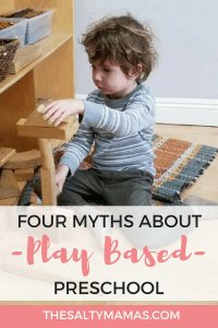 Considering a play-based education for your kids, but worried they won't learn anything? Check out these four myths about play based preschool! #playbasedpreschool #reggio #reggioemilio #reggiopreschool #outdoorplay #reggioinspired #reggiokids #reggiochildren #reggioemiliainspired #reggioactivities #reggiopreschool #reggiotime #reggiotoddlers #preschool #preschooler #preschoollife #toddlerlife #preschoolmom #preschoolactivities