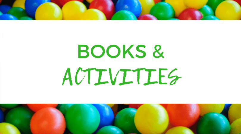 Backdrop of M&M's. Text overlay: Books & Activities