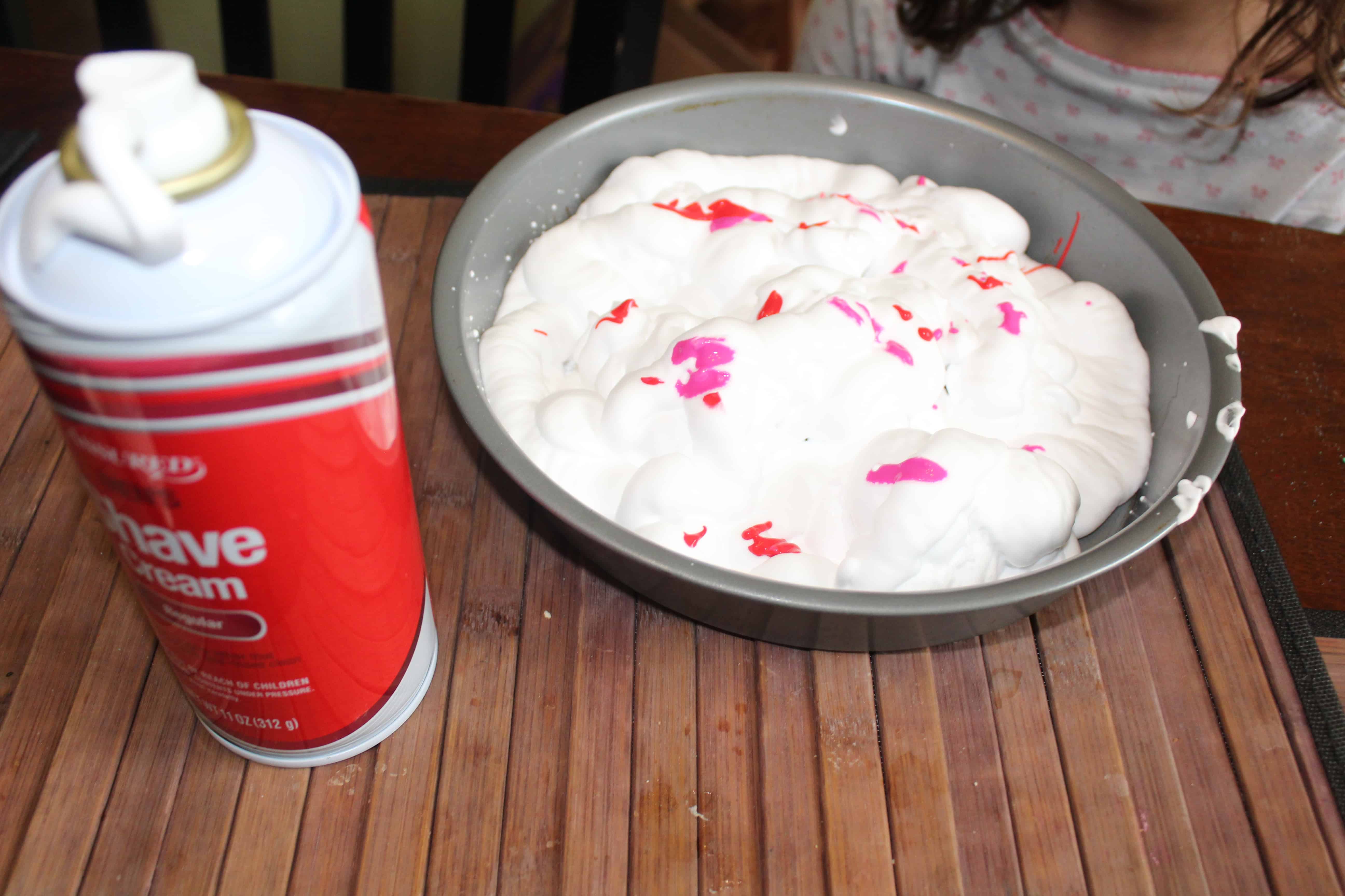 shaving cream with paint added