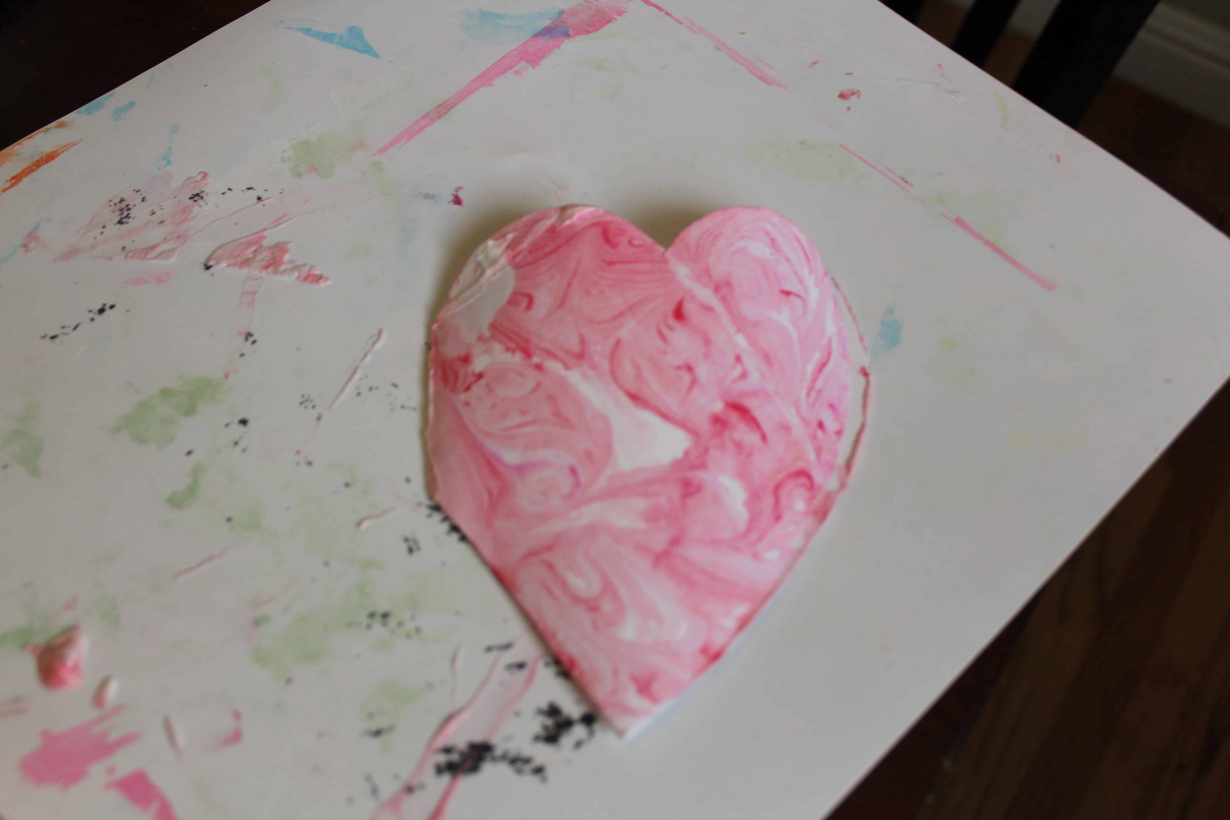 marble print shaving cream heart