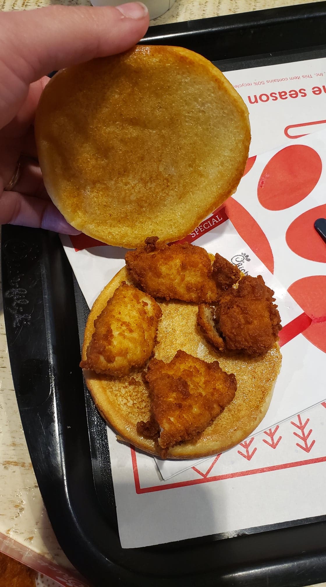 chick fil a chicken nuggets on a bun