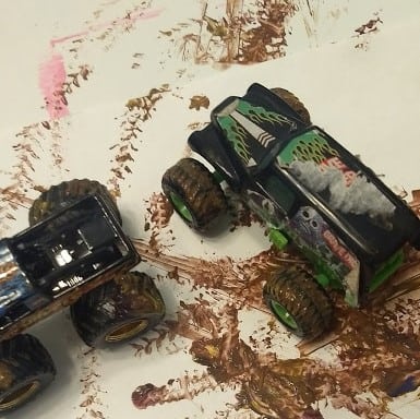 monster trucks in color mixed paint