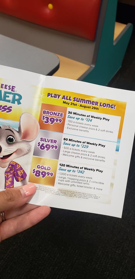 chuck e cheese wristband price