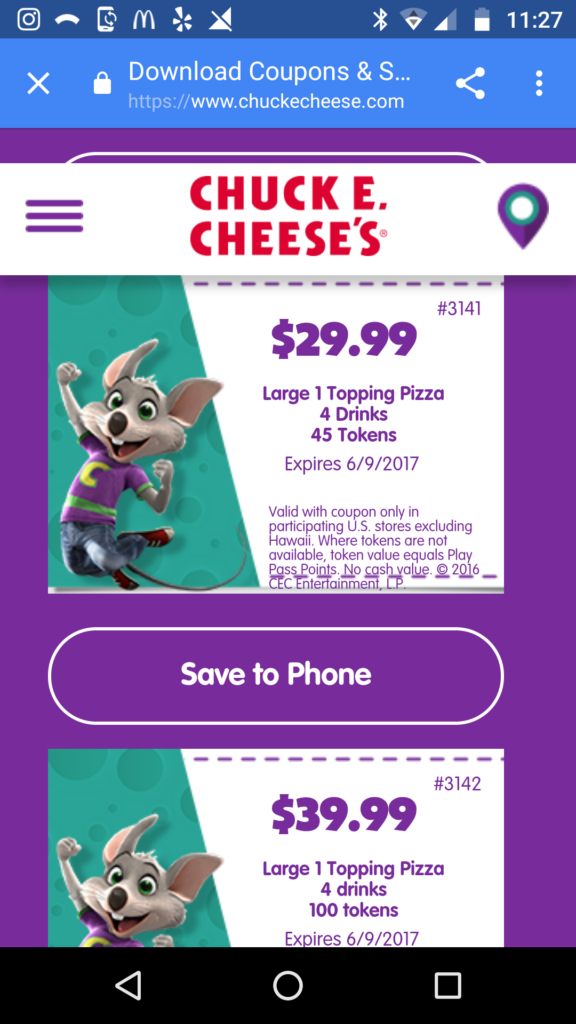 chuck e cheese coupons