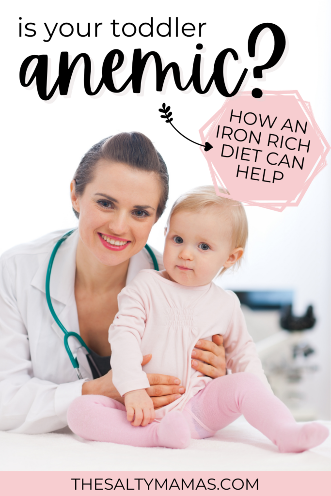 doctor with toddler; text: is your toddler anemic? how an iron rich diet can help