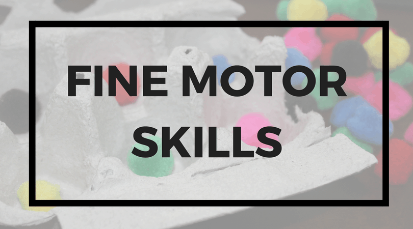 Egg carton with cotton balls; text overlay: Fine motor skills