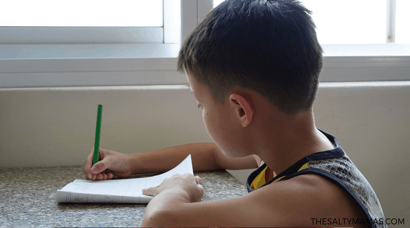 kindergartener doing homework