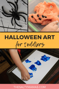 Looking for Halloween art for toddlers? We've got three fun process-based art projects to get your littles in on the Halloween fun at TheSaltyMamas.com. #halloween #halloweencrafts #halloweencraftsforkids #halloweenart #halloweenartforkids #toddlers #toddlerart #toddlerartprojects