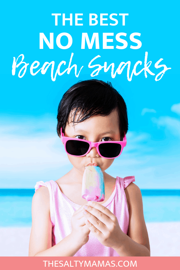 Child eating ice cream; Text overlay: The best no mess beach snacks