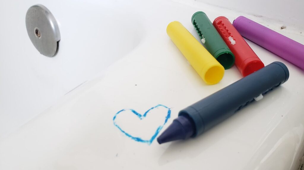 bath tub crayons drawing a heart