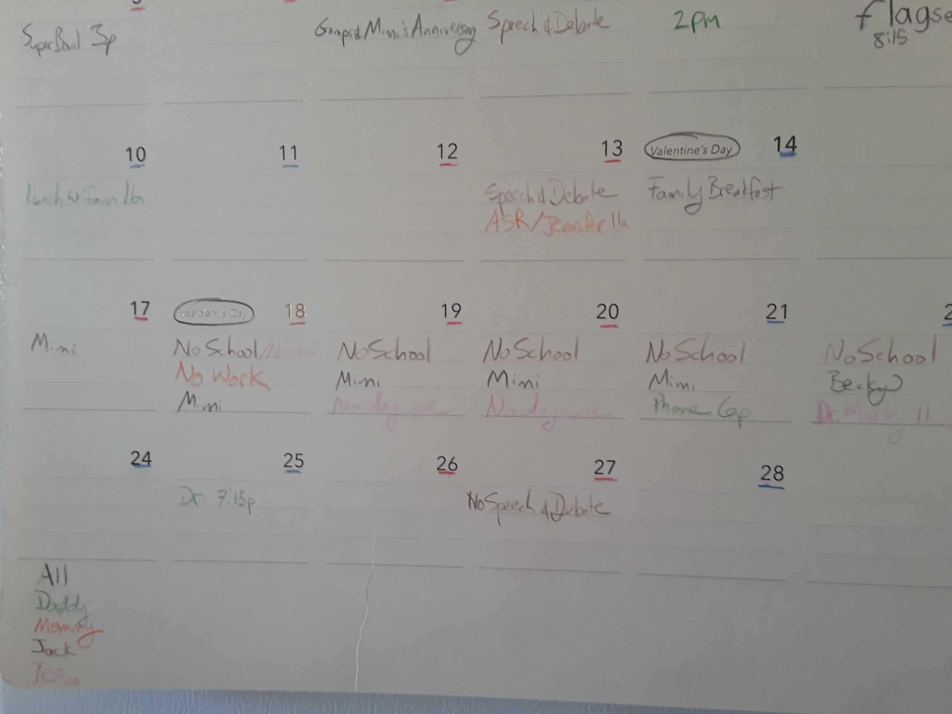 Calendar picture with different events marked on different dates