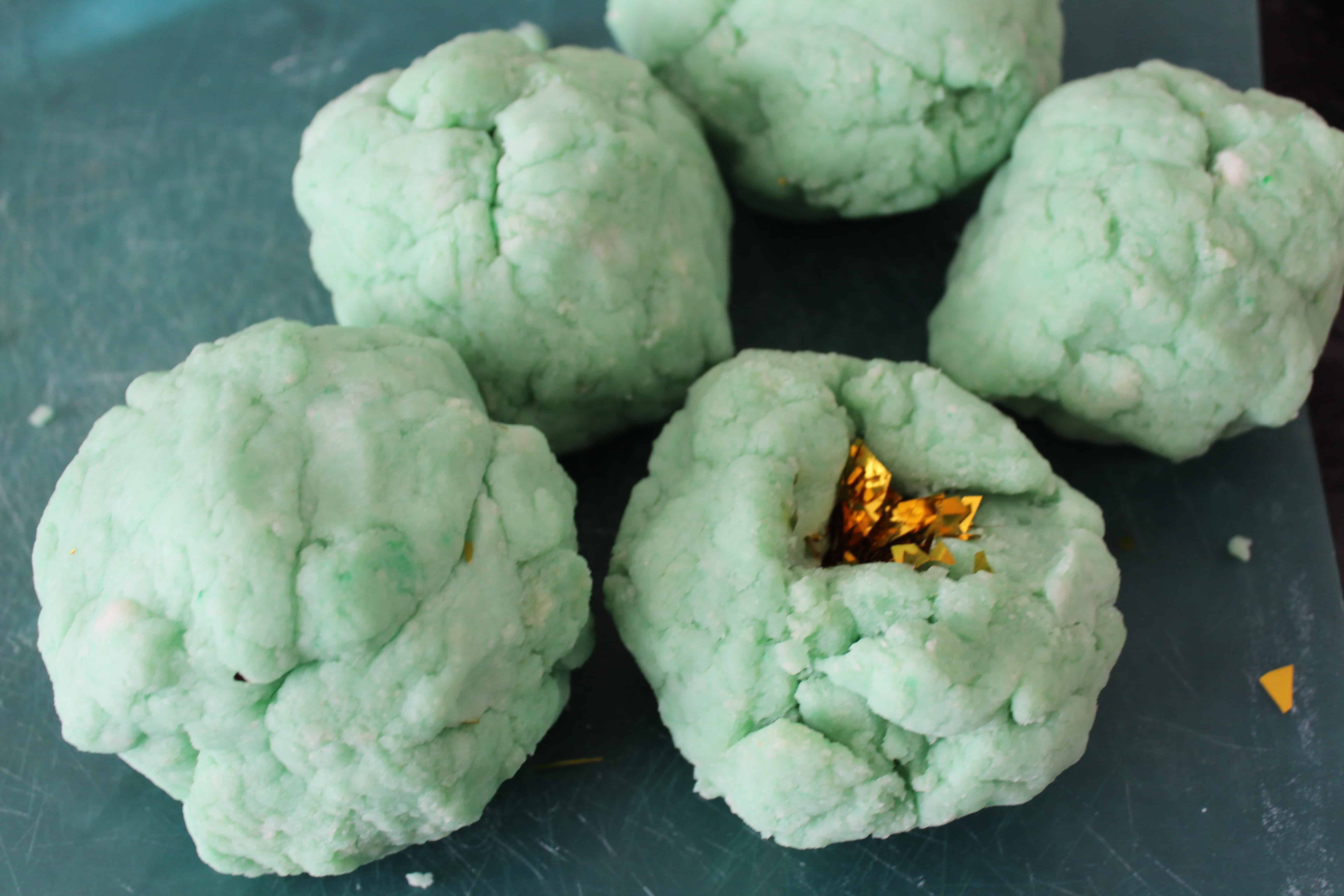 st. patrick's day themed green playdough with gold