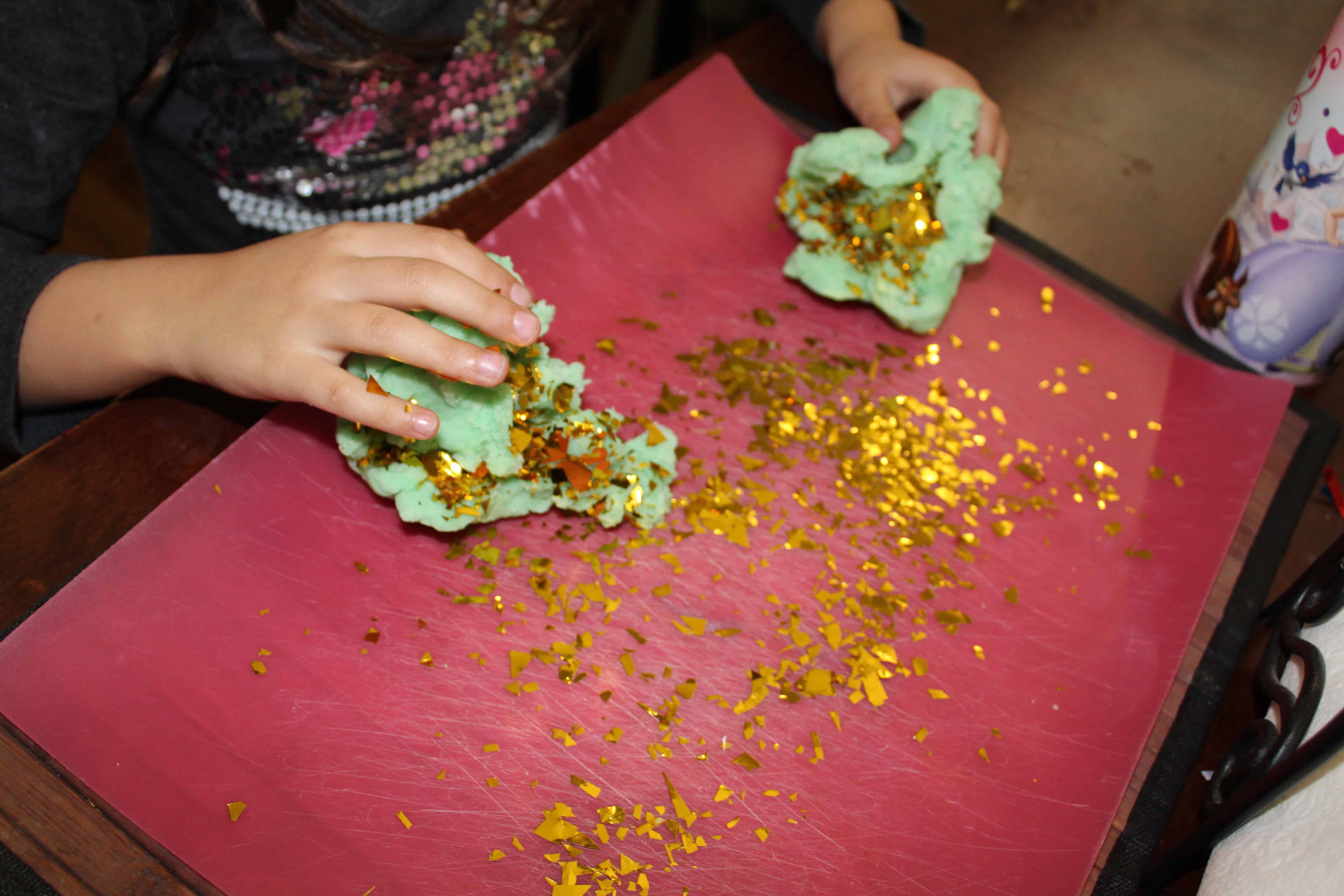 gold coming out of st. patrick's day playdough