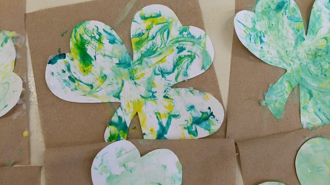 marble shaving cream painted shamrocks