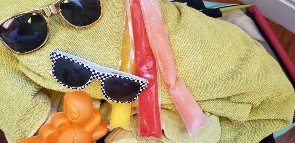 otter pops in a beach bag