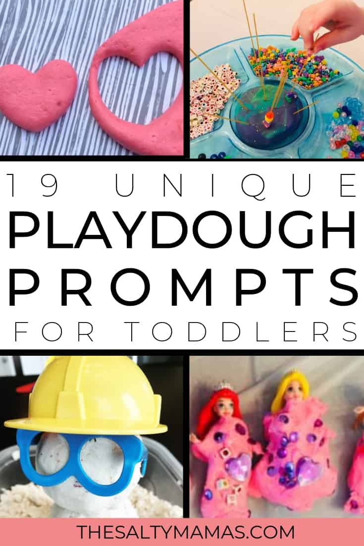 playdough ideas; text: unique playdough prompts for toddlers