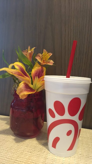chick fil a cup and flowers