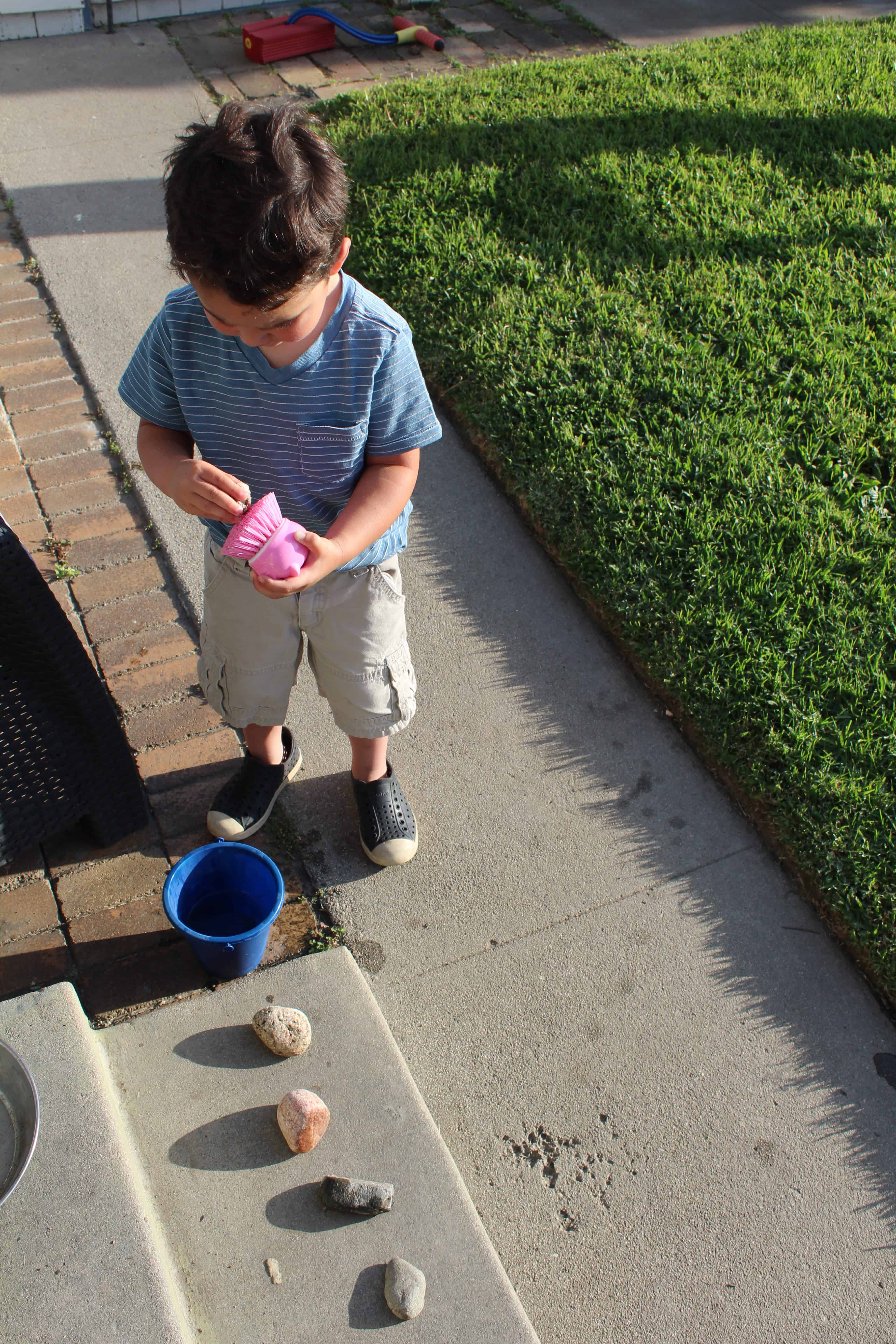 Toddle cleaning a rock 