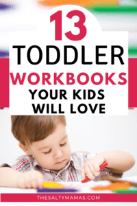 A CHILD WORKING ON A TODDLER WORKBOOK USING CRAYONS