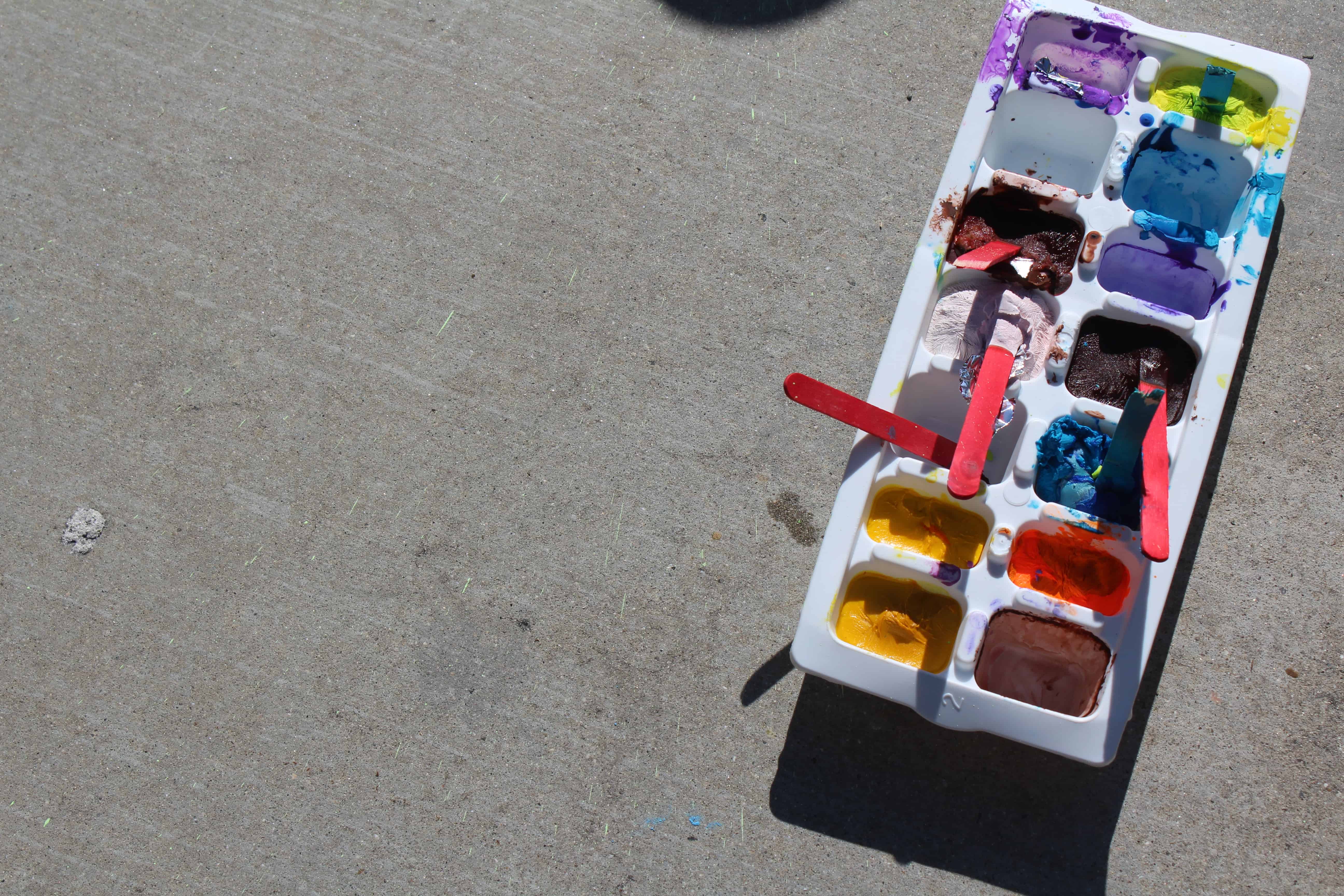 Ice tray with paint ice cubes frozen ready to go