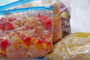 freezer meal ingredients in ziploc bags