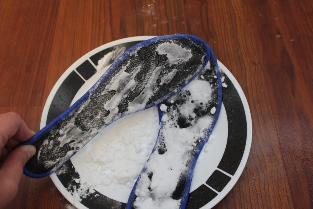 rothys insoles covered in baking soda
