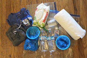 motion sickness kit laid out for kids