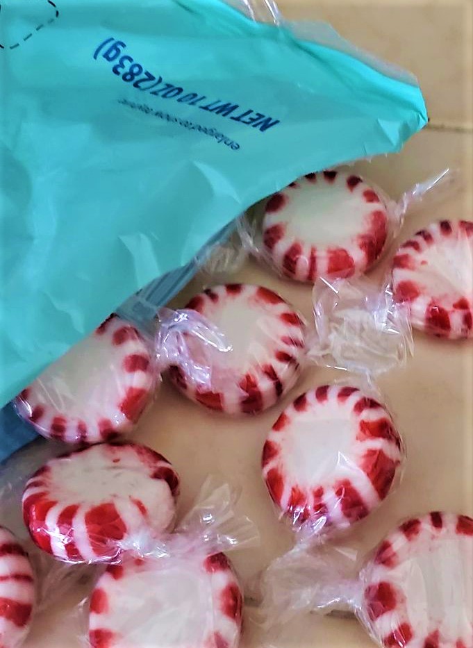 a bag of wrapped peppermints