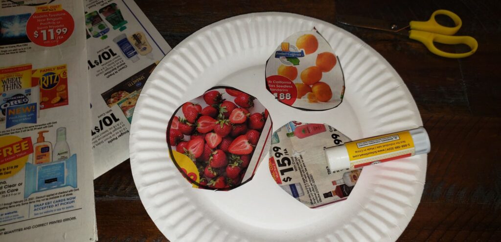 grocery ad items on paper plate