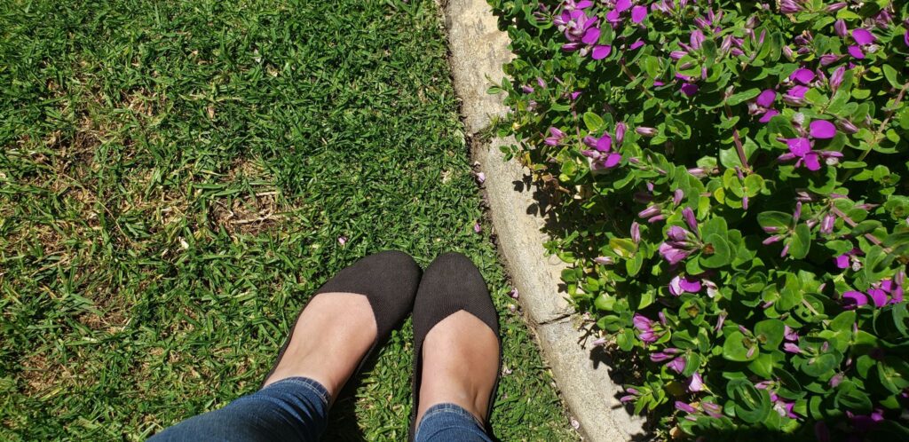 black rothys in green grass