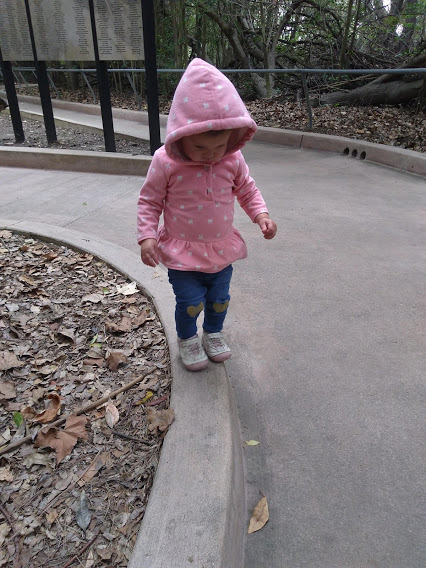 toddler walking on a curb