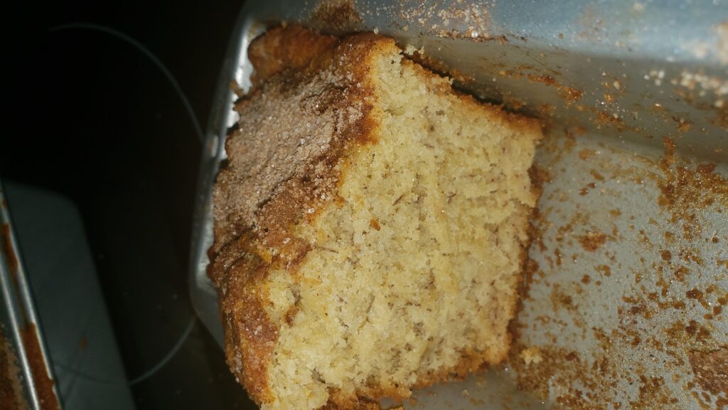 banana bread with cinnamon sugar crust