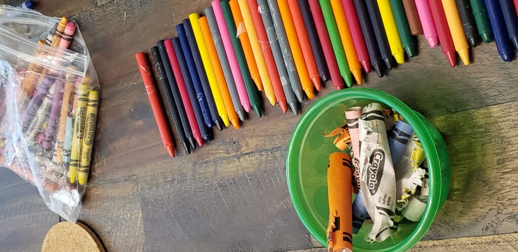 peeled crayons in a ziploc bag