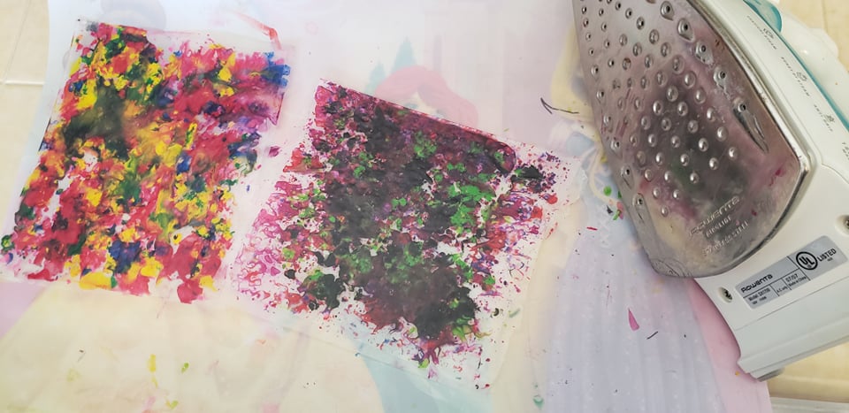 melted crayon shavings cooling