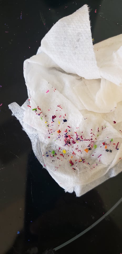 crayon shavings on a paper towel