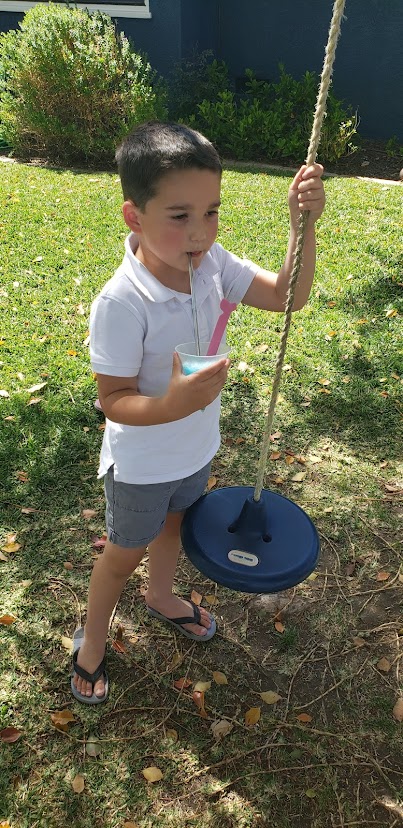 boy standing with disc swing