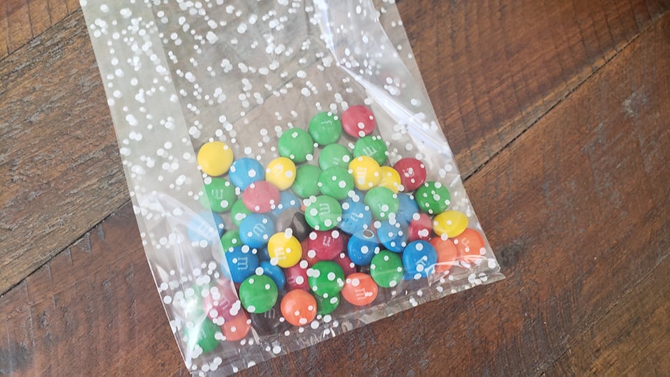 bag filled with M&Ms