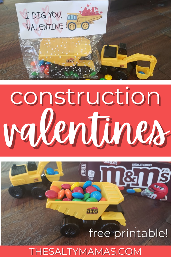 construction truck valentines with M&Ms