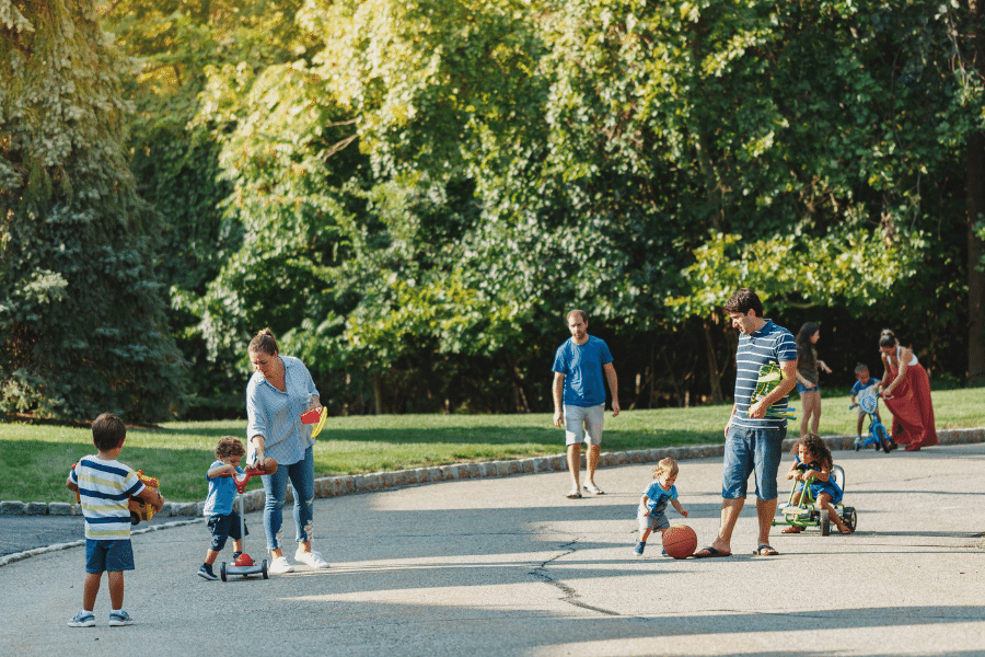 neighborhood families playing