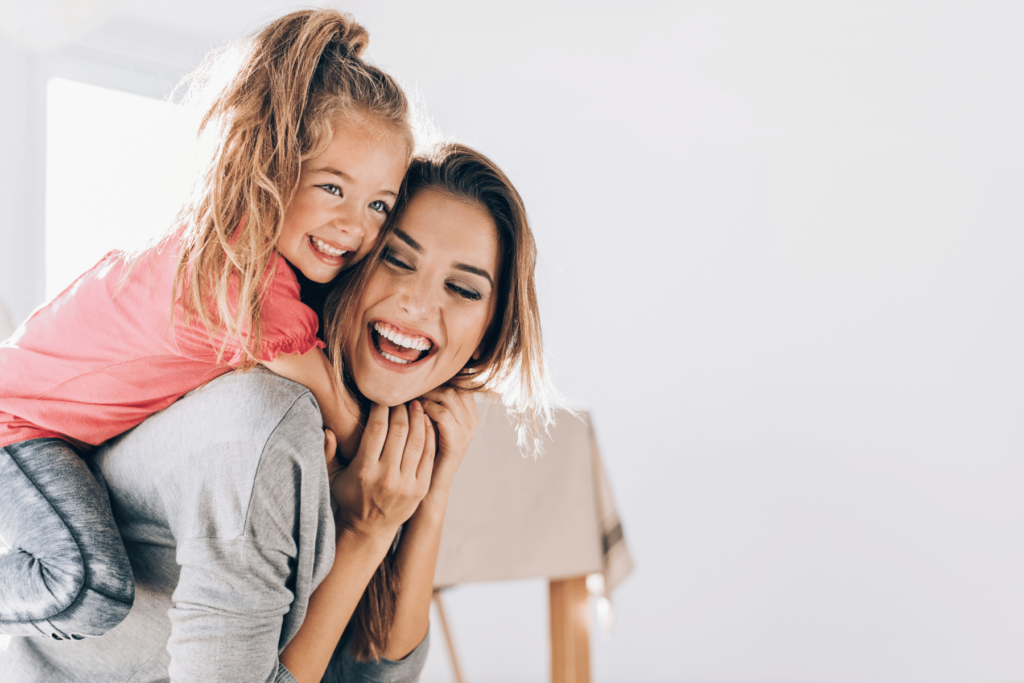 happy mom and daughter