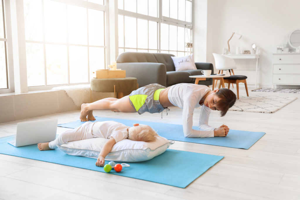 mom and child exercising