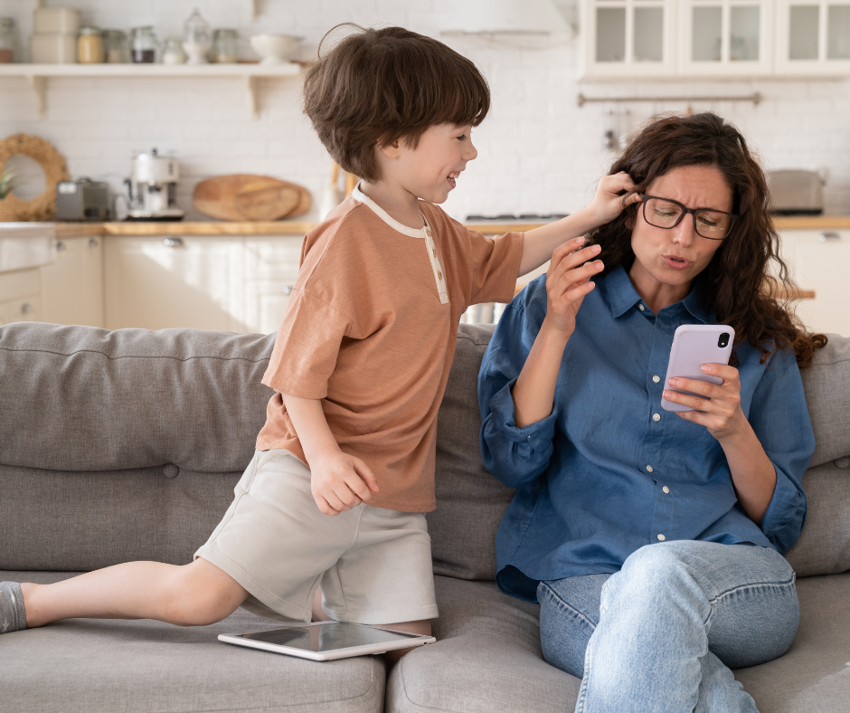 boy annoying his mom